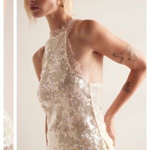 FREE PEOPLE TAKE ME AWAS SEQUIN LACE CAMI LARGE